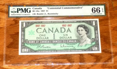 Canada One Dollar 1967 BC-45a Centennial Commemorative Uncirculated Grade 66 EPQ - Image 1 of 4
