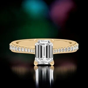 1.25 Ct Emerald Lab Created IGI Certified Wedding Ring 18K Gold Diamond Yellow - Picture 1 of 11
