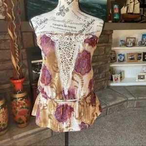 NWT Weavers Strapless Tube Floral Lace Blouse Elastic Jute Purple M - Picture 1 of 14