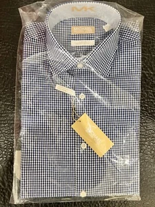 Michael Kors Checkered Button Down Navy Slim Fit cotton 15 32-33 - Picture 1 of 3