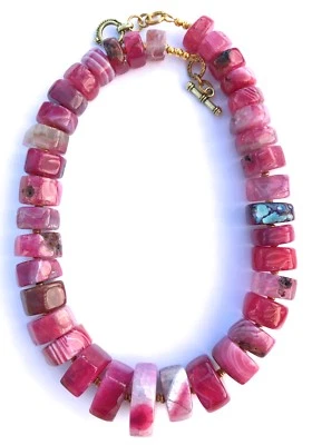 ENORME COLLAR LARGO 19,5" RAYAS ÁGATA VENAS DRAGÓN ROSA CON ESTILO  Foto 1 de 4