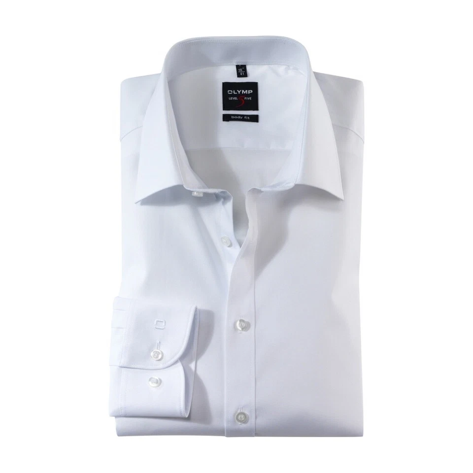 Olymp Corpo Fit Camicia Level 5 Bianco Tinta Unita Tailierungsnaht 706064 00 - Immagine 1 di 1