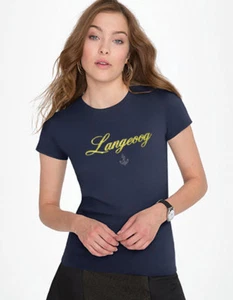 Damen T-Shirt Insel Langeoog Glitzerdruck mit Strass Anker orig. HAVENROCKER - Bild 1 von 14