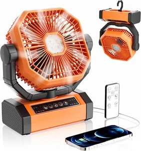 20000mAh Camping Fan with LED Light Rechargeable Battery Operated Fan - Picture 1 of 7