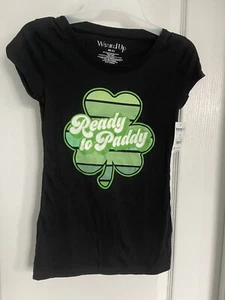 NWT Wound Up Womens T Shirt Black Happy St. Patricks Day Graphic Tee Size XS - Picture 1 of 3