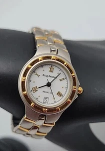 Vintage Krug Baumen Ladies Watch-18K (IPG)-Black Onyx Crown-Date Display-6.5" - Picture 1 of 18