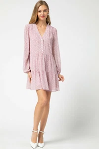 Mini vestido para mujer Entro con cuello en V estampado floral de hojas en capas en rosa rubor - Imagen 1 de 7