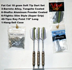 Fat Cat Darts 18 gram Soft Tip Dart Set W/ Aluminum Shafts & Super Grip Flights - Picture 1 of 6
