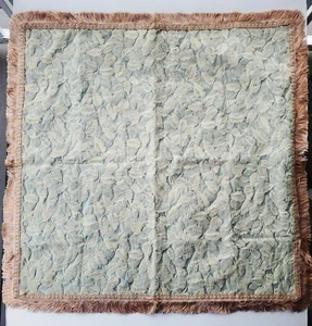Antica tovaglia vittoriana con frange Celadon foglie di broccato verde - Foto 1 di 4