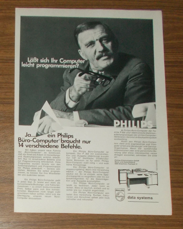 Vintage 1969 PHILIPS P 352 Office Computer Print Ad advert #2 German - Image 1 of 1