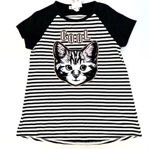 Jessica Simpson Girls XL Short Sleeve Black/White Stripe Cool Cat Harrington Top - Picture 1 of 5