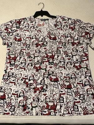 Serene Uniforms Women’s Christmas Santa Penguins Scrub Nurse Vet Tech Brand New - Image 1 of 4