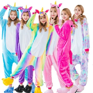Tier Einhorn Overalls Erwachsene Kostüm Kigurumi Pyjama Schlafanzug Jumpsuit - Bild 1 von 20