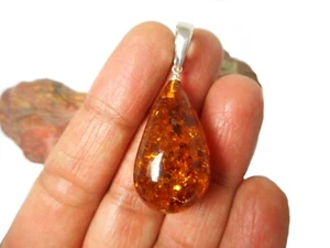 Teardrop AMBER Sterling Silver 925 Gemstone Pendant - Picture 1 of 5