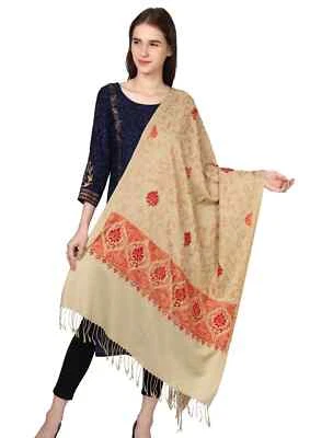 Women's Kashmiri Aari Embroided Matka Shawl Jamawar Pashmina Stole Handmade Art - Image 1 of 3