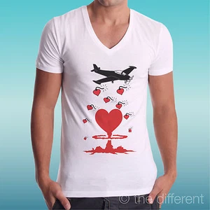 T-SHIRT UOMO a V " AEREO BOMBE CUORE HEART BOMB " IDEA REGALO ROAD TO HAPPINESS - Imagen 1 de 1