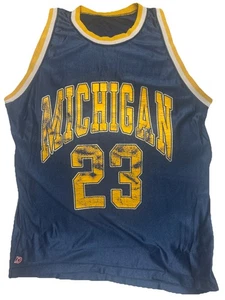 Vintage 80s 90s Michigan Wolverines #23 Basketball Jersey Dodger Brand Cracked - Picture 1 of 4