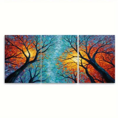 3pcs Original Forest Oil Painting Sunset Tree Wall Art Canvas Unframed/Framed - Image 1 of 4