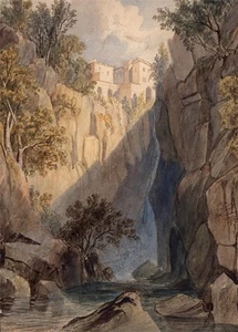 Pintura Acuarela - Cascada Italiana Posiblemente Tivoli? Terni? - Siglo XIX - Imagen 1 de 7