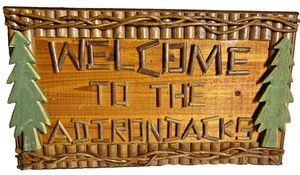 Rustic WELCOME TO THE ADIRONDACKS Sign Twig Lettering Cabin Lodge Decor Wood - Picture 1 of 9
