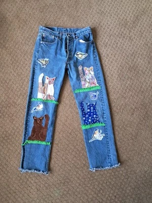 Reciclado Vintage 501xx Buttonfly Levi's Cats Bitds Butterflies 29x28 1992 Foto 1 de 4