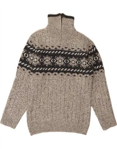 CANDA Mens Zip Neck Jumper Sweater Medium Grey Fair Isle Acrylic CU49 - Picture 1 of 3