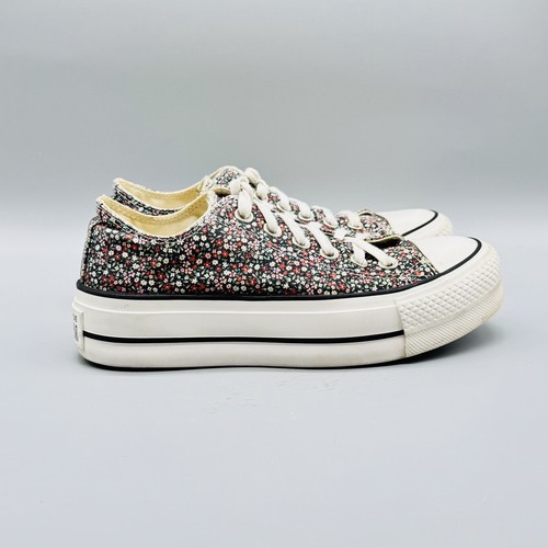 Scarpe basse Converse All Star platform donna 5 5 nere bianche tela floreale
