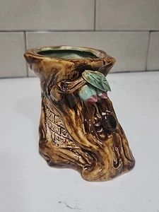 Vintage Brown Tree Stump Vase With Insect - Picture 1 of 6