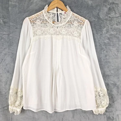 Boden Top 10 Cream Joanna Floral Lace Ruffle Pintuck Regency Victorian Blouse - Image 1 of 4