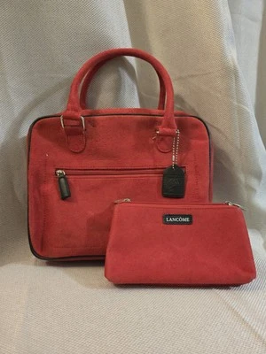 Vintage Lancome Red Suede Handle Cosmetic Bag With Small Pouch - Image 1 of 3