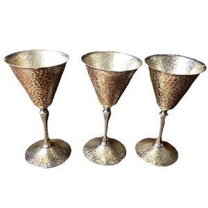 Hammered Wine Goblets Bernard Rices Sons Apollo EPNS 4501 3 Vintage - Picture 1 of 9