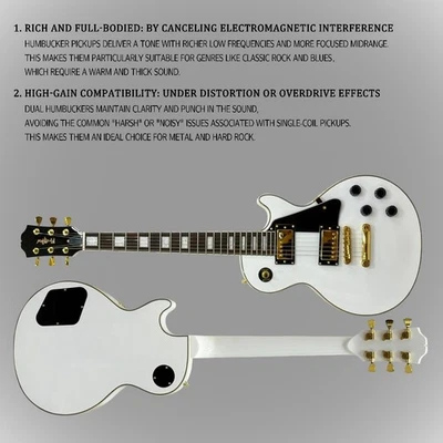 Guitarra Eléctrica 39" LP Blanca Okoume 45mm Oro Palisandro Pastillas Bobina Cerrada  Foto 1 de 4