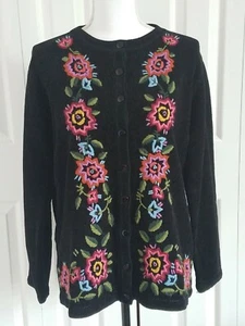 Knitted Embroidered Button Down Sweater Womens Lg Cottagecore Grannycore Vtg - Picture 1 of 5