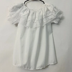 Handmade In Mexico White On Off Shoulder Blouse Lace Neckline Womens Size M - Picture 1 of 12