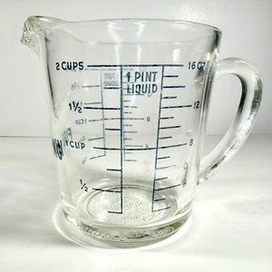Anchor Hocking Fire King Glass Measuring Cup 16 oz 498 Blue Letters D Handle VTG - Picture 1 of 10