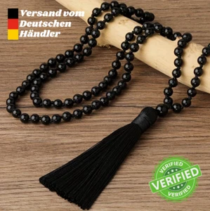 Schwarze Mala Gebetskette mit Quaste Spiritueller Schmuck Onyx Perlen 108 Perlen - Bild 1 von 10