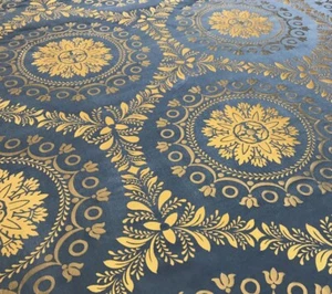 LELIEVRE OF PARIS BLEU OR "GERICAULT DAMASK" FRENCH SILK MEDALLION DAMASK FABRIC - Picture 1 of 7