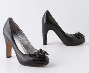 ANTHROPOLOGIE SHOES GIFT TRIMMED PUMPS MISS ALBRIGHT BLACK LEATHER 8 $168 - Picture 1 of 5