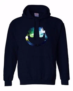 NEW MEN PRINTED GALAXY IMAGE SMIL HEADPHONE FUNNY HOODED JACKET PULLOVER HOODIE - Picture 1 of 8