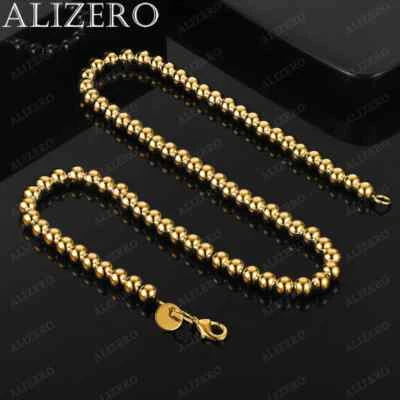 ALIZERO Oro 18K Suave 6mm Cuentas Cadena 18 Pulgadas Collares Moda Dije Joyería Foto 1 de 3