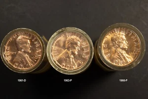 HUGE ROLL HOARD SALE #23 .. 3 rolls - 1961-D, 63-P & 1966-P ALL BU SEALED - Picture 1 of 18