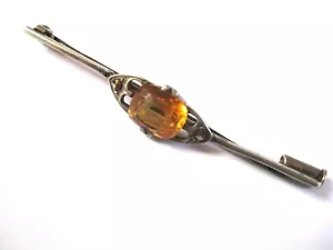Antico Spilla Argento 835 Con Citrino, 2,85 G - Foto 1 di 2