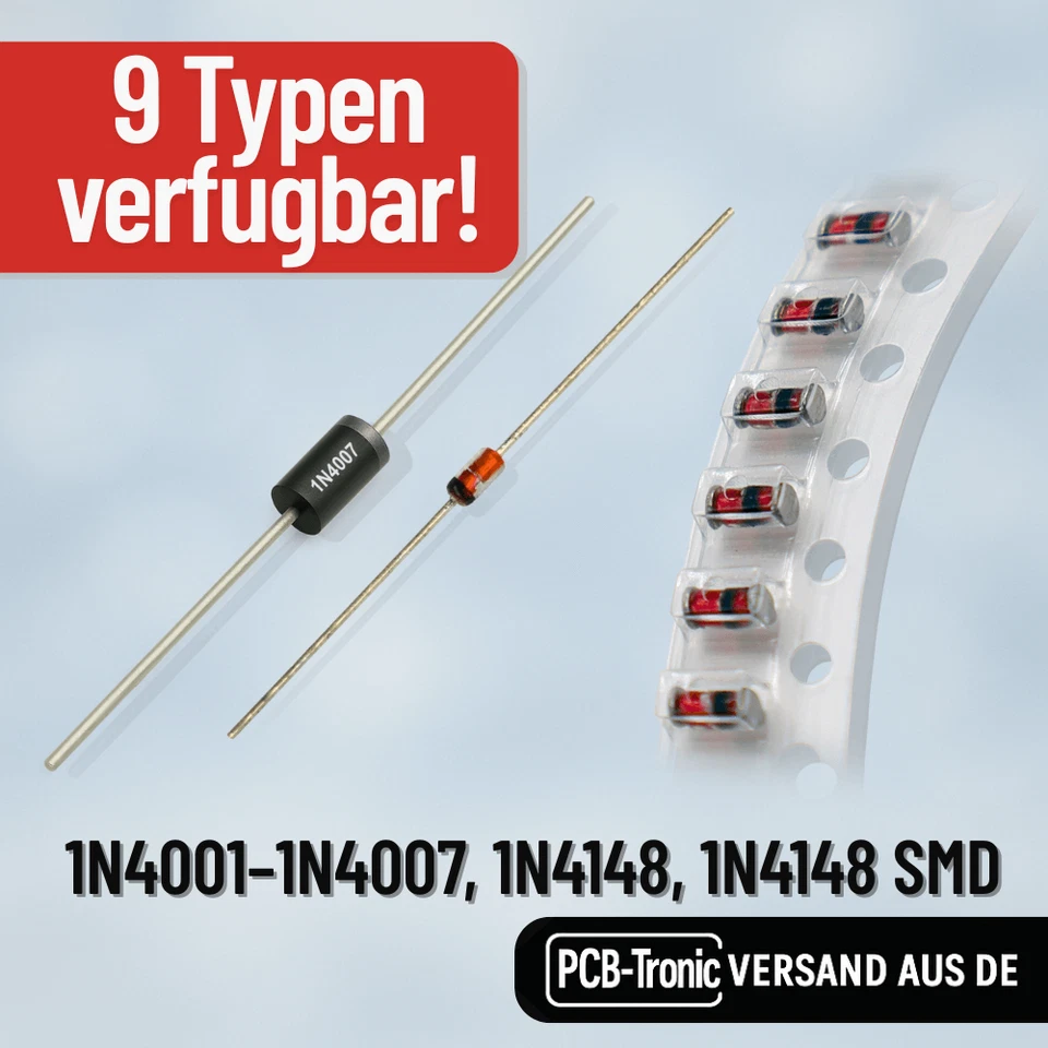 1N4001 1N4004 1N4007 1N4148 Diode Gleichrichter 50V–1000V THT SMD versch. Typen - Bild 1 von 1