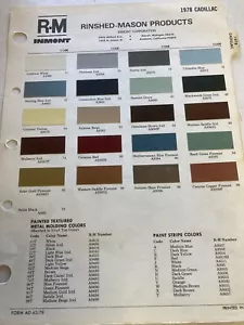 1978 CADILLAC R & M, Exterior Paint Color Chip Chart Sheet - Bild 1 von 1