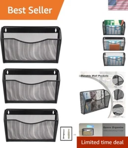 Elegant 3-Pack Mesh Wall Mounted File Organizer for Office & Home - Black - Picture 1 of 9