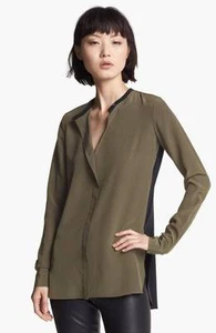 Top Vince Oat Marrón Negro Bloque de Color Seda L/S $295 Nuevo con Etiquetas 8 - Imagen 1 de 1