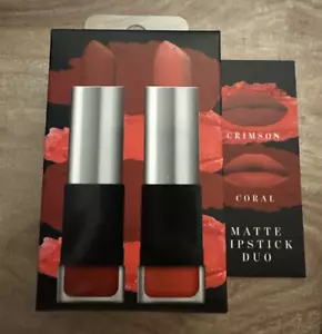 Ellen Tracy Matte Lipstick Duo Crimson & Coral Full Size New! - Picture 1 of 4