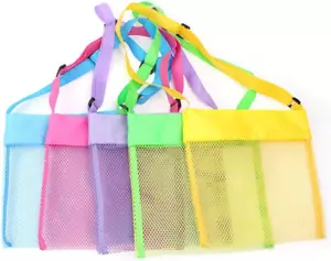 5-Pack Colorful Mesh Beach Bags with Adjustable Straps - Portable & Foldable - Picture 1 of 12
