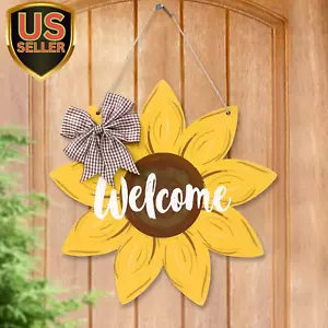 Sunflower Welcome Wood Door Hanger 12 Inch Large Wooden Flower Sign Inspirati... - Picture 1 of 1