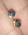 Vintage 14 K Yellow Gold Stud Earrings Fine Jewelry Dark Blue Smokey 14K